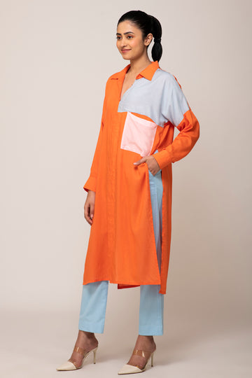 ROSE BLOCK LONG SHIRT WITH IRIS BLUE PANTS