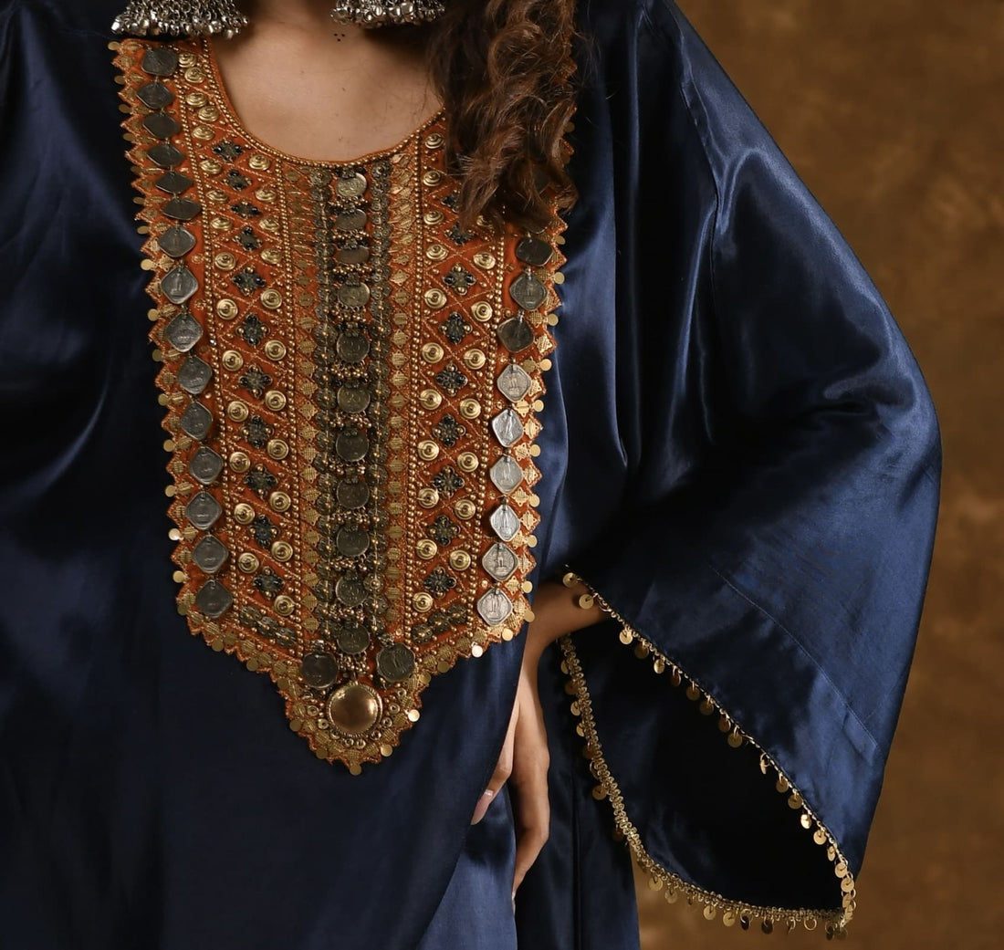 Zahra navy blue and rusty orange combination 3pc Set