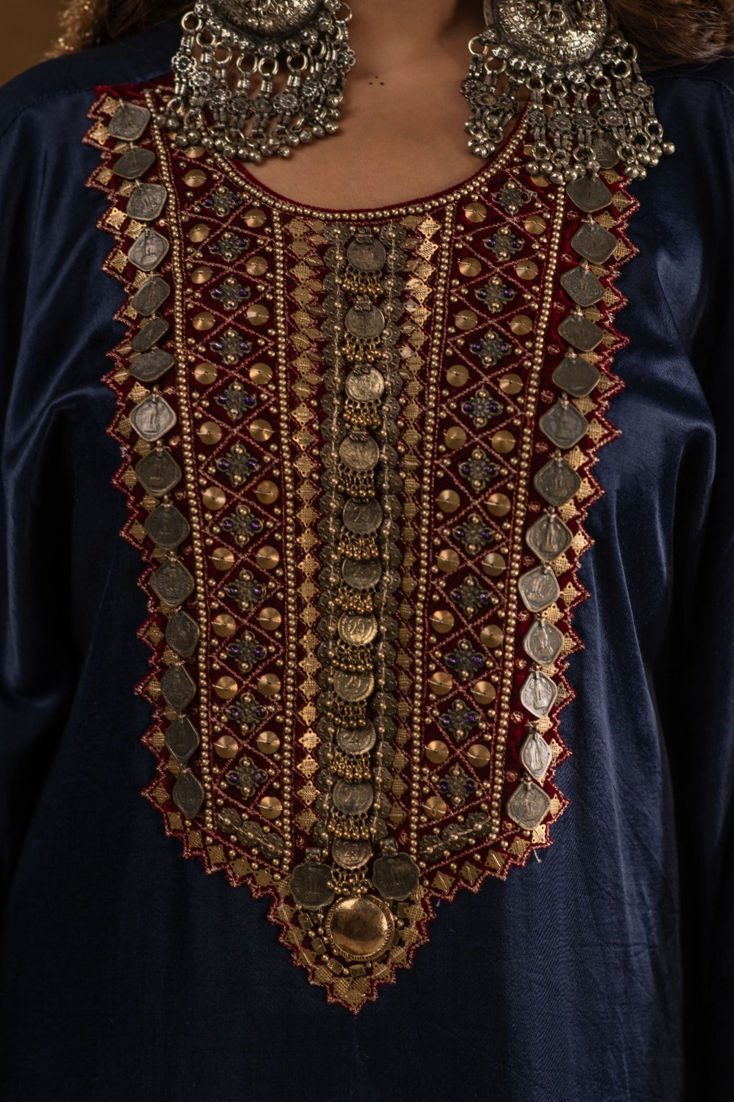 Zahra navy blue and maroon combination 3pc set