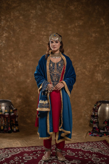 Roohi Red and Teal Blue 3pc set